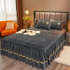 2021 Crystal velvet bed skirt, single piece warm thickened lace bed cover, bed skirt style anti-slip bed cover, Chinese-style bed cover details Picture